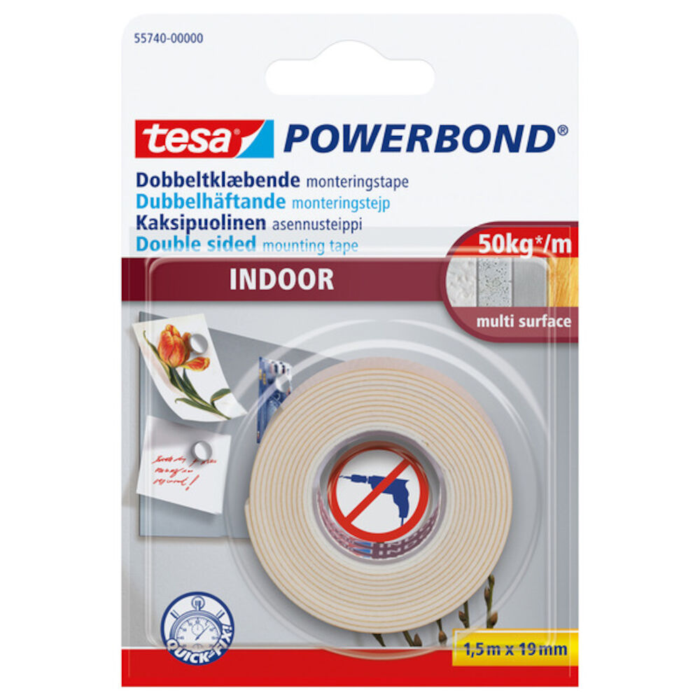 Tesa Dobbelsidigtape Innvendig Hvit 19 mm x 1,5 m