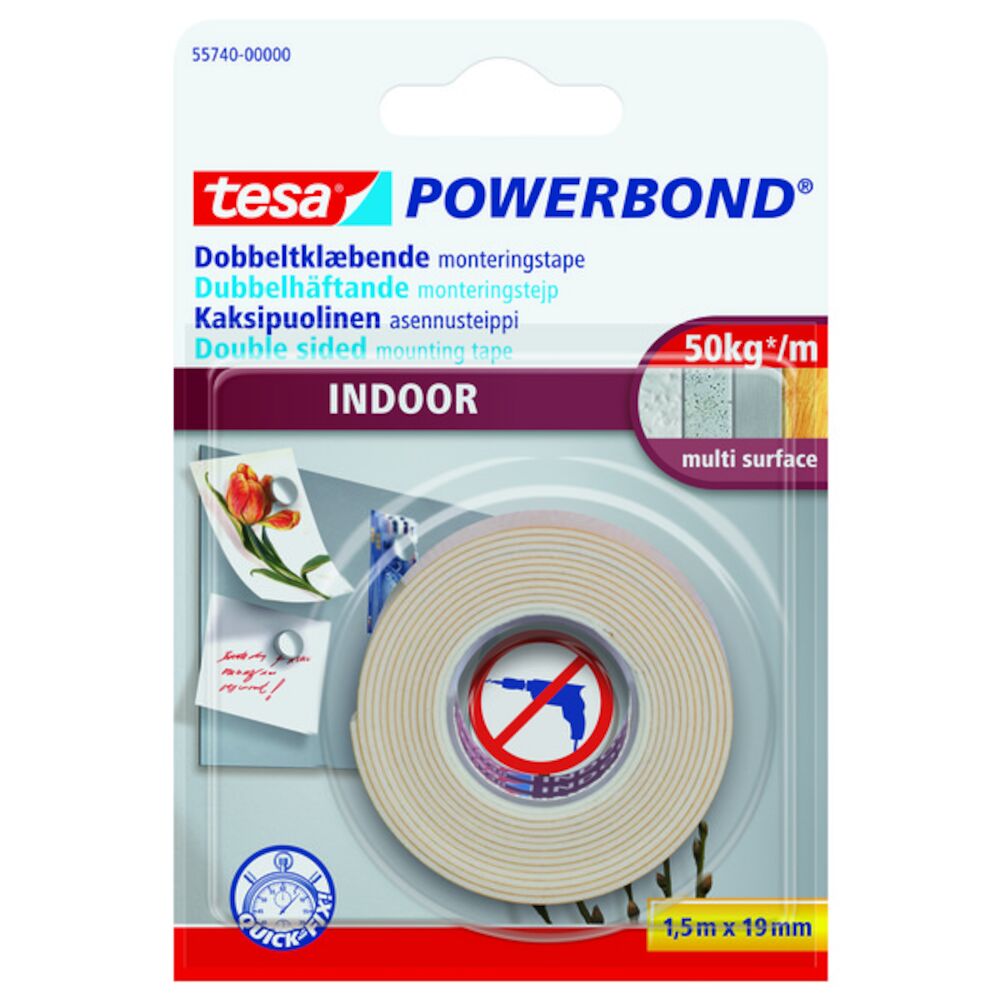 Tesa Dobbelsidigtape Innvendig Hvit 19 mm x 1,5 m